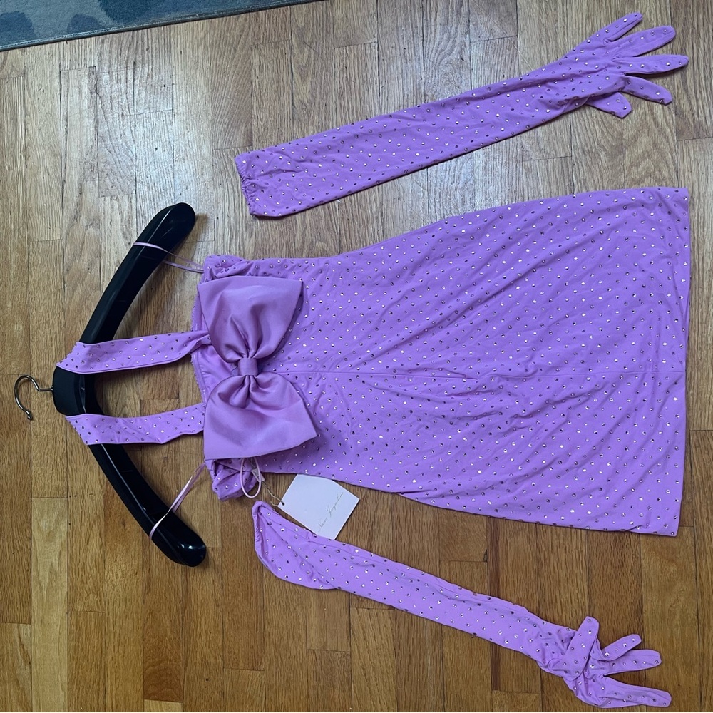 Nana Jaqueline nwt lilac gem dress with back bow and 2 gloves - Picture 10 of 12